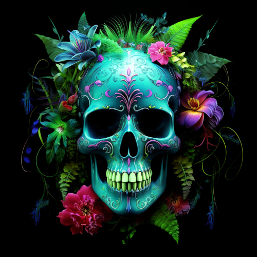Colorful candy skull with vibrant flowers
