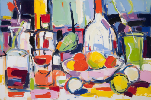 Colorful geometric brushstrokes in abstract still life