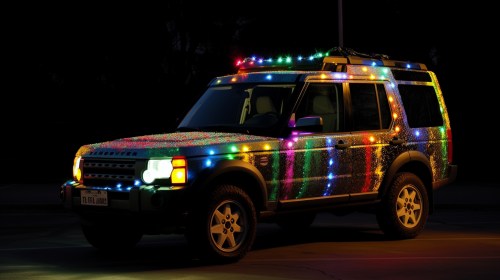 Colorful Land Rover with Christmas Lights