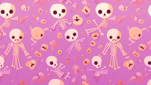 Cute colorful skeletons in Halloween wallpaper