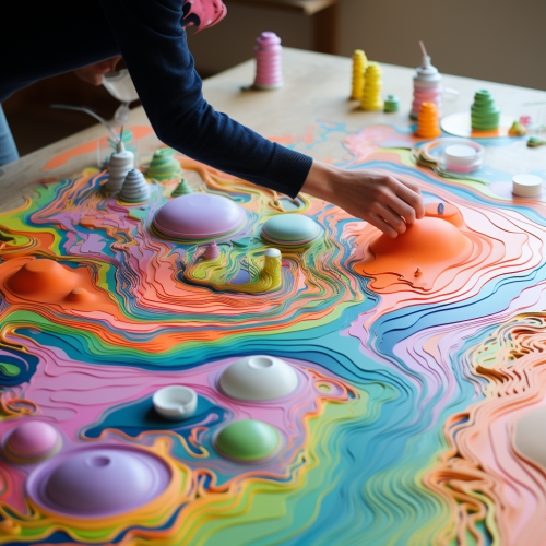 Vibrant splashes with contour lines