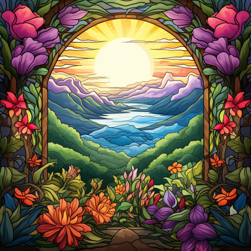 Colorful nature scenery with window view