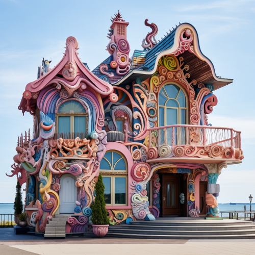 Colorful seaside woodcarving home