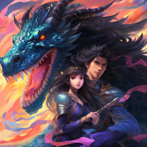 Anime enthusiasts riding a colorful dragon