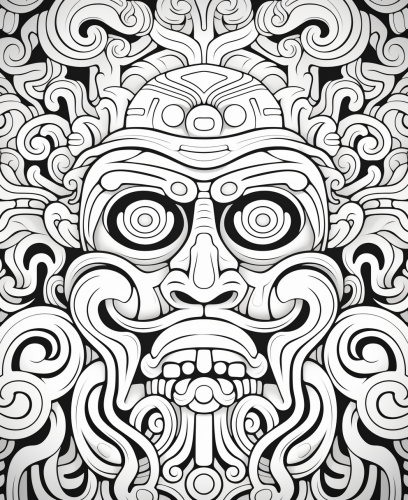 Coloring Page with Vintage Pattern Cartoon