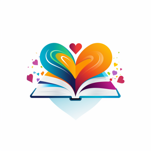 Colorful logo with open book and heart