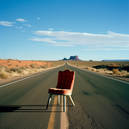 Comfortable chair on straight road in Monument Valley