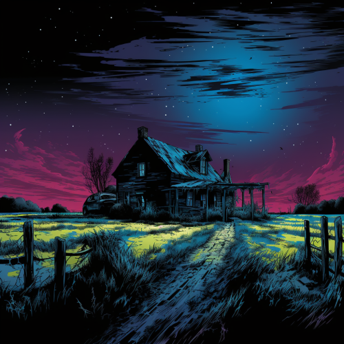 comic book panel farmhouse field