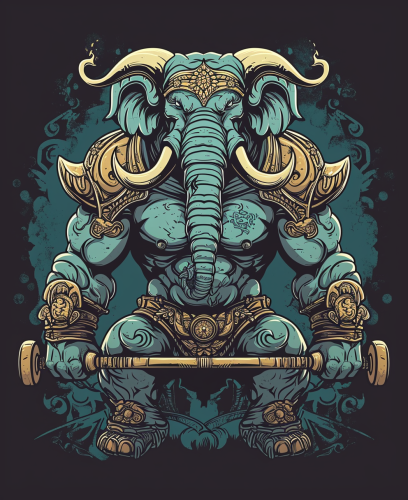 Comic Elephant Bodybuilder with Dumbbells