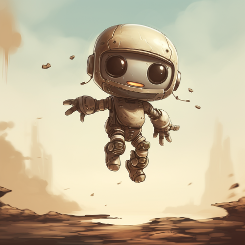 Cute little robot flying in the sky