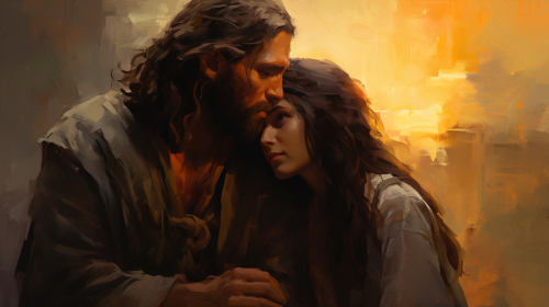 Oil painting of commandments being kept