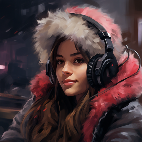 Stylish gamer girl with fur hat and headphones