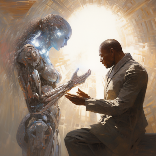 AI painting with compassion and light rays