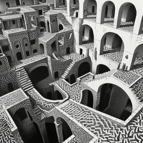 Complex dot matrix maze art