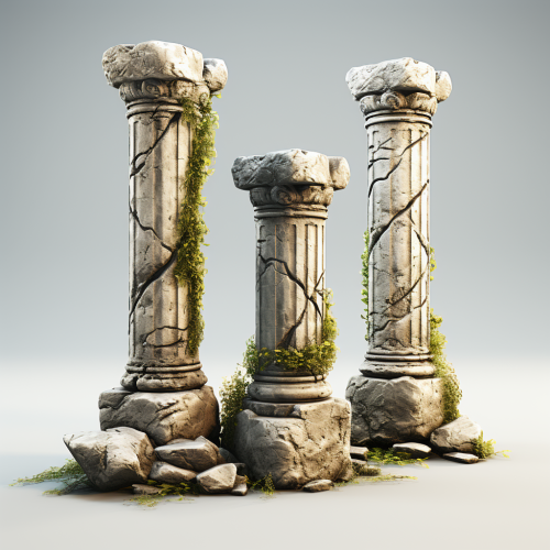 Concrete Ruined Pillars Isolated Realistic Art
