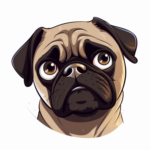 Cartoon pug with a confused and uncomfortable expression