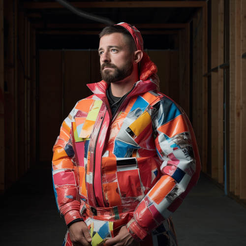 Construction worker in wrapping paper outfit Construction worker in wrapping paper outfit