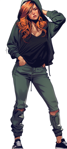 Red Haired Woman Hood Art