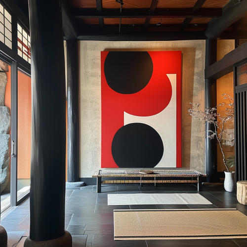 Minimal Japanese Shinto Temple with Kusama-inspired Wall Paint Minimal Japanese Shinto Temple with Kusama-inspired Wall Paint