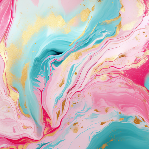 Pink and Turquoise Marbling Background with Gold Powder
