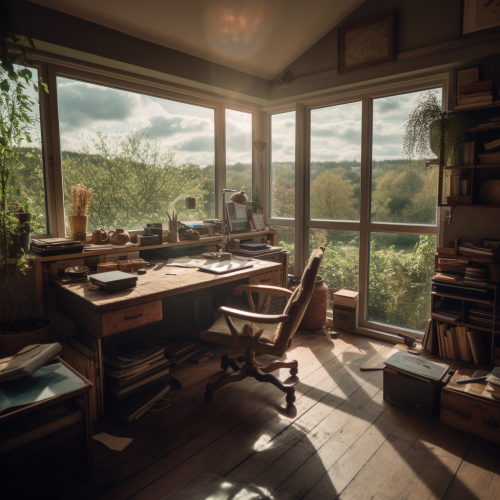 Productive home office with countryside view