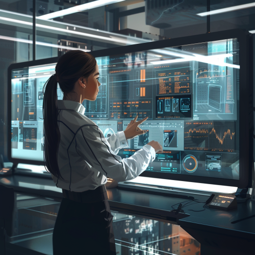Young lady in control room Young lady in control room