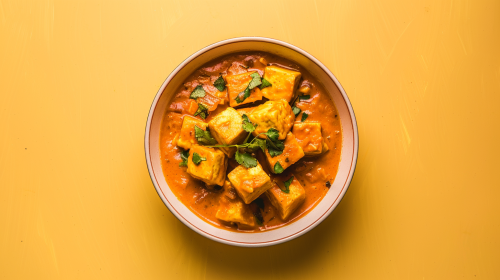Paneer Butter Masala on Yellow Background