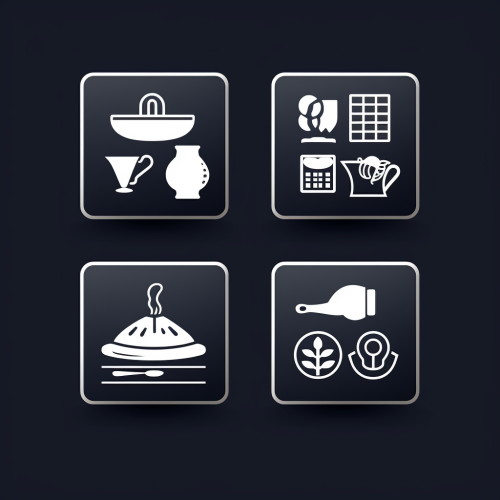 Grayscale low-detail icons for AI-powered cooking website