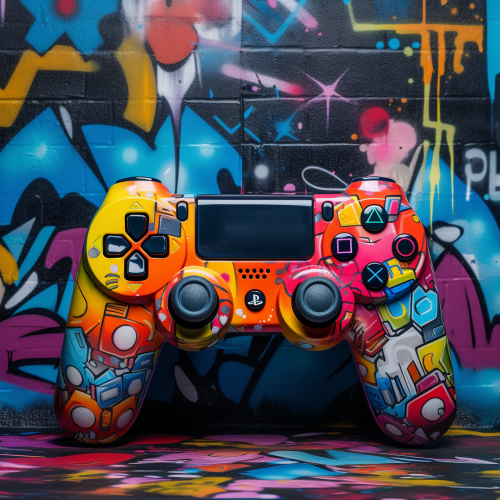 Cool game console controller on graffiti background