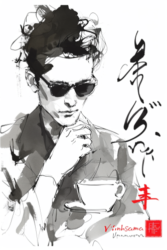 Delicate ink lines on a cool man