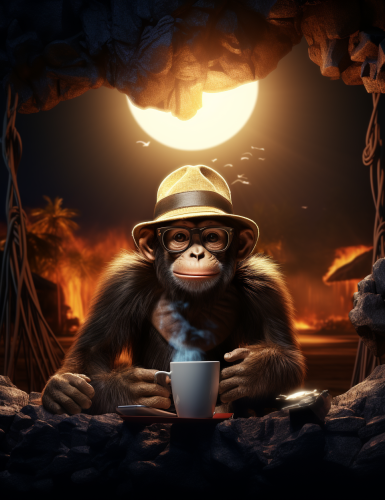 Cool Monkey with Hat and Glasses Browsing Internet