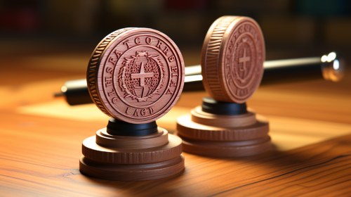 Two copyright rubber stamps on kraft paper