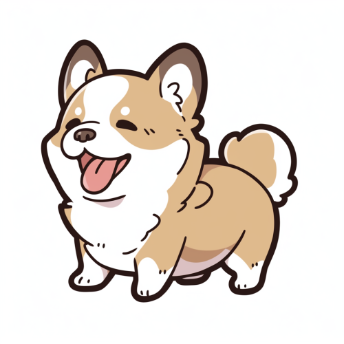 Happy corgi waving in casual dress