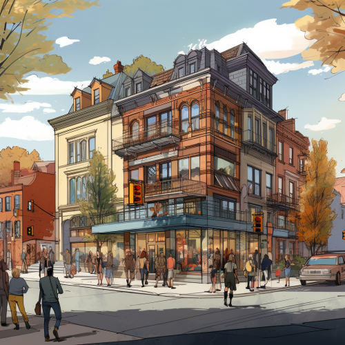 Architectural art style at corner food hall