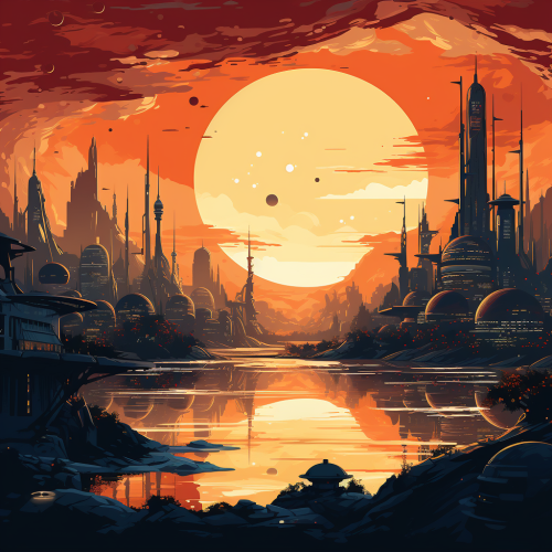 Coruscant City in Flat Design Cartoon