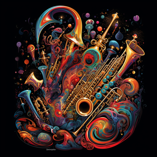 Psychedelic brass players in cosmic form