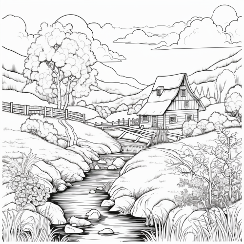 Countryside Scene Coloring Countryside Scene Coloring