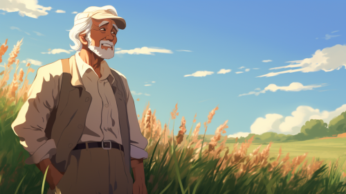 Wise Grandfather in Ghibli Art Style