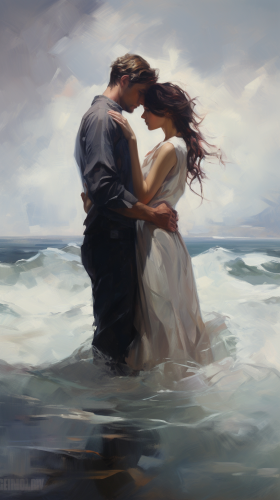 Strong Couple Facing Stormy Sea Together Strong Couple Facing Stormy Sea Together