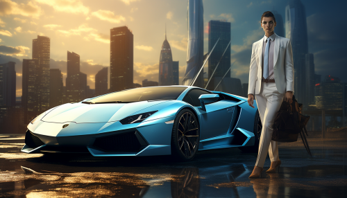 Couple posing with Lamborghini in city