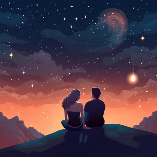 Couple Looking at Sky Heart Stars