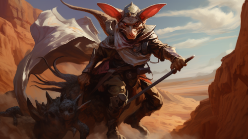 Cowboy riding giant jerboa in desert