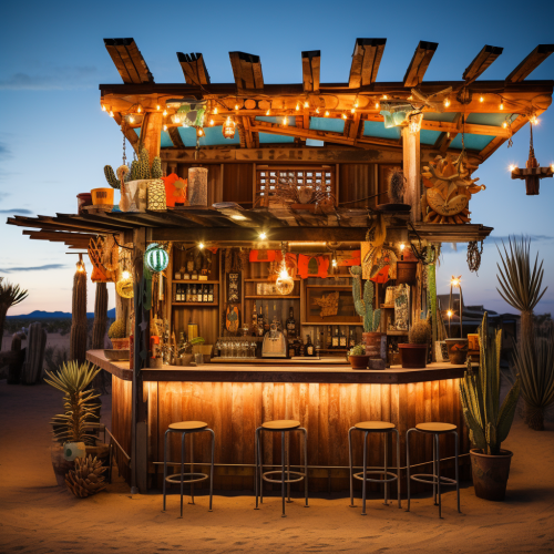 Colorful cowboy-inspired desert tiki bar