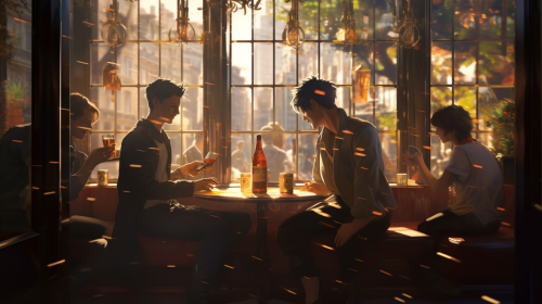 Young people chatting in cozy bar