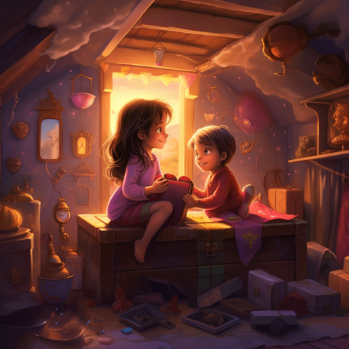 Brother and sister discovering mysterious map