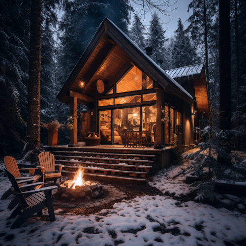 Snowy cabin with fireplace Snowy cabin with fireplace