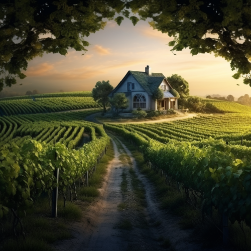 Cozy house surrounded by trees and vines