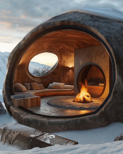 small iglu cabin with fire small iglu cabin with fire
