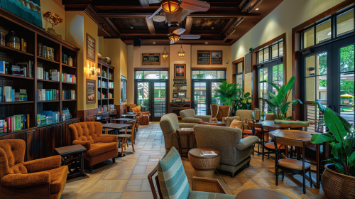 Mediterranean inspired cozy coffee shop