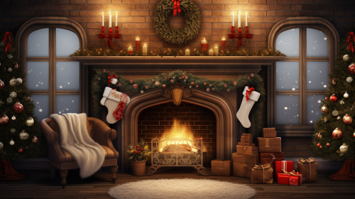 Marble fireplace with Christmas decorations
